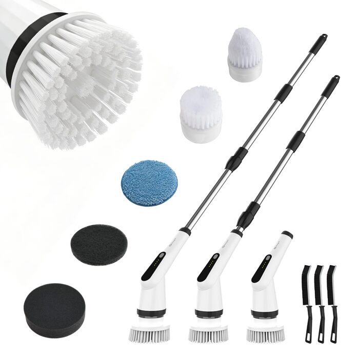 Електрична щітка для прибирання Ibergrif M34104 з 6 насадками, водонепроникна IPX7, з регульованою ручкою для ванної, кухні, підлоги