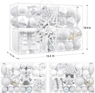 Набір з 100 штучних ялинкових прикрас Shareconn: міцні кульки з гачками, різні розміри та дизайни, для внутрішнього та зовнішнього декору