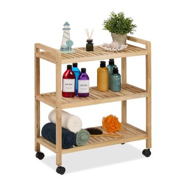 Relaxdays Wooden Bath Tray with Wheels
