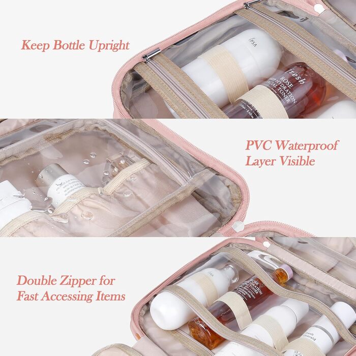 Складана дорожня косметичка IDEATECH, водонепроникна, для чоловіків та жінок, з петлею для підвішування (251-рожевий)