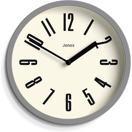 JONES CLOCKS® Hot Tub Wall Clock | Small Retro Round Clock | 20cm | Easy-to-read numbers | Ideal for kitchen, office, kids' room or any small space (Gray)
