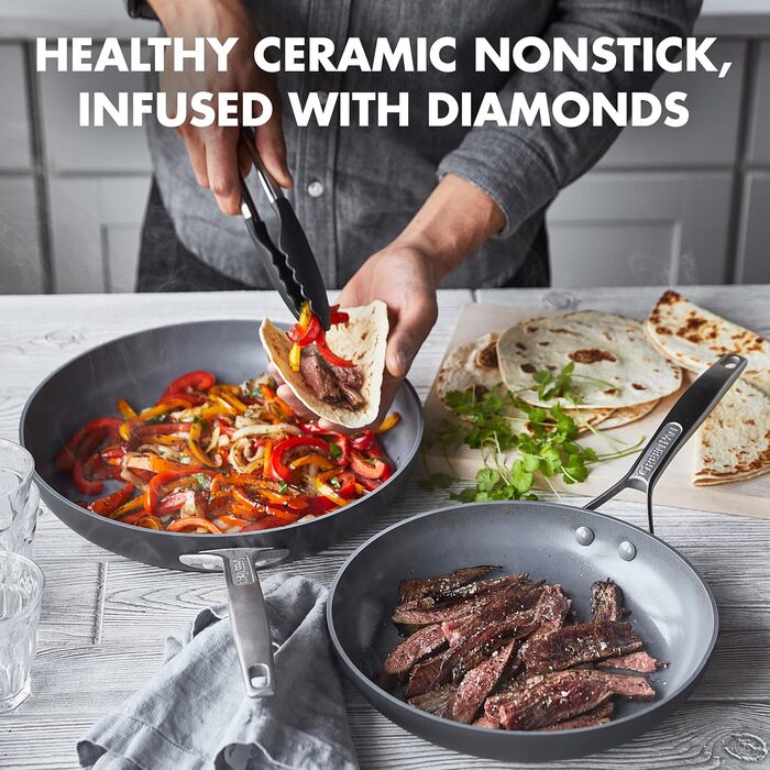 Набір сковорідок GreenPan Paris Pro: антипригарне покриття Ceramic, без PFAS, 20.3 см та 25.4 см, сірий