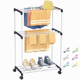 Сушарка для білизни мобільна, 3-ярусна, з коліщатками для ванної кімнати, квартири та пральні