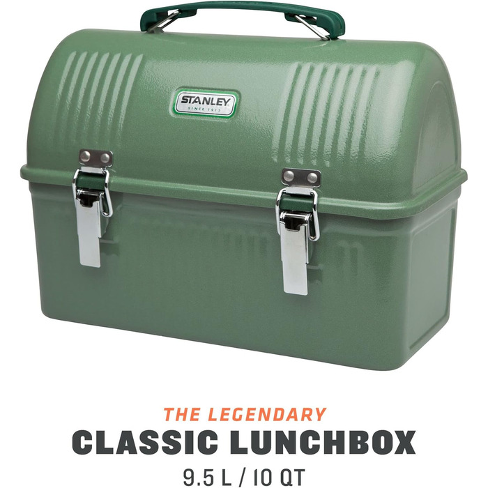 Stanley Classic Lunch Box 9.5L - Stainless Steel Lunchbox with Handle - BPA Free Food Container - Fits Thermos or Travel Mug - Hammertone Green