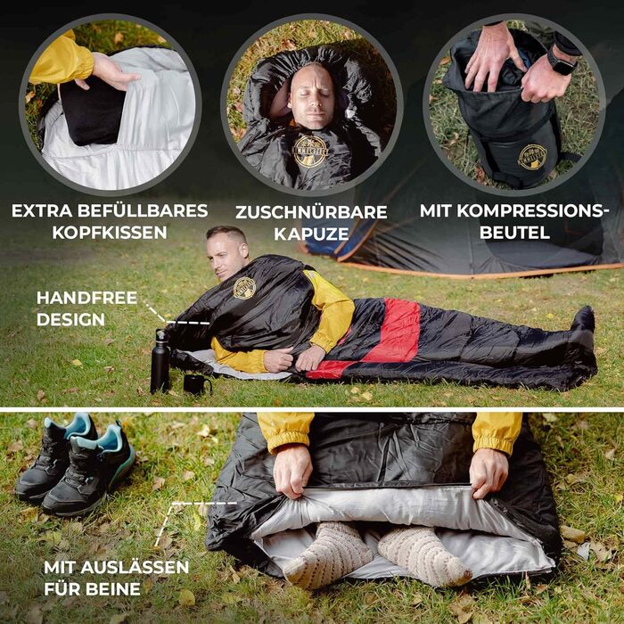 Спальний мішок HIMMELSZELT 4 сезони Outdoor -5°C до +10°C, 220x85 см, DRYSHIELD, для туризму, кемпінгу, риболовлі, чорно-зелений (чорно-червоний)