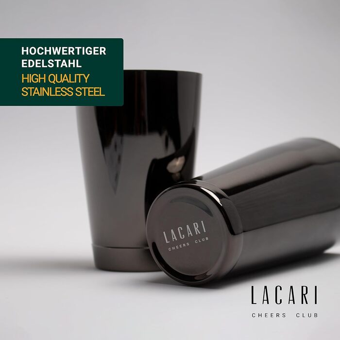 Boston Shaker | Stainless Steel Tin Tin Shaker | Lacari ORIGINAL Cocktail Shaker | Boston Cocktail Shaker | Color: Black | Stainless Steel Cocktail Shaker | Cheers Club