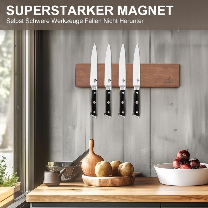 ENOKING 26cm Magnetic Knife Strip, Self-Adhesive, Knife Magnetic Strip with Extra Strong Magnet, Magnetic Knife Holder Made of Acacia Wood, Magnetic Knife Holder for Knives and Kitchen Utensils