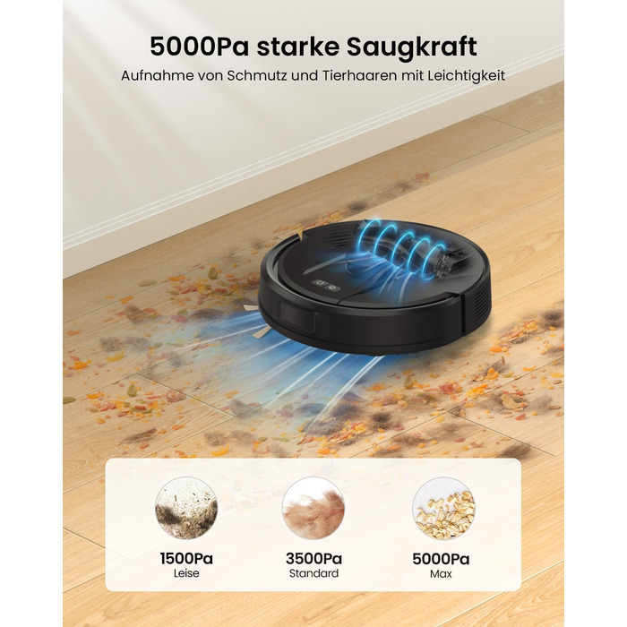 Робот-пилосос Vexilar W11 з функцією миття, LiDAR навігація, потужність 5000Pa, тривалий час роботи, WiFi, ідеальний для килимових покриттів