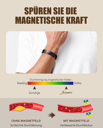 Масивне браслет з міді для чоловіків Jecanori, регульований розмір, магнітний браслет з 3500 Гаусс, подарункова коробка чорного кольору