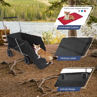 Складаний візок для собак REDCAMP з висувною задньою частиною, міцний, 134 л, великий, для кемпінгу, саду, зі спортивними колесами, для покупок, чорний, Basic - 136 кг
