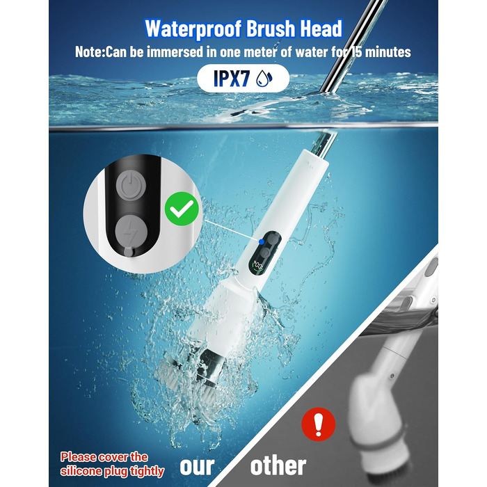 Electric Cleaning Brush, 12-in-1 Electric Spin Scrubber Cordless with 8 Interchangeable Brush Heads, Electric Cleaning Brush with Adjustable Handle for Bathroom, Kitchen, Tiles, Floors, Car (White)