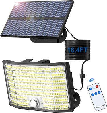Сонячні вуличні LED ліхтарі з датчиком руху, 226 LED, 3 режими, IP65, 180° кут освітлення, настінні, з кабелем 5 м, для саду та гаража, 2 шт.