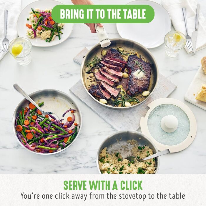 Набір каструль та сковорідок GreenLife Edelstahl 10 предметів, нержавіюча сталь, індукція, знімні ручки, без PFOA, сріблястий