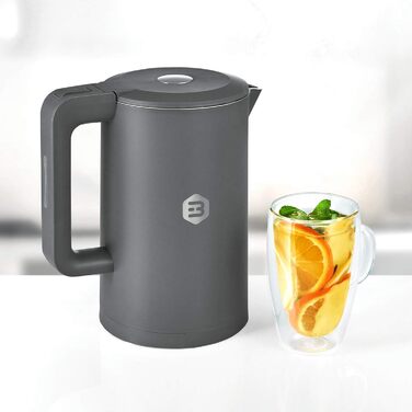 Balter Stainless Steel Kettle WK-4, 1.7 Liter, Electric Kettle, Double-Walled Design, BPA Free, LED, Compact Tea Kettle, Quiet (Black) (Gray)