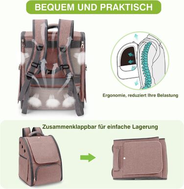 Рюкзак для котів та маленьких собак ALLSOPETS, складний, дихаючий, з сонцезахистом, для подорожей, кемпінгу та піших прогулянок (Розабраун)