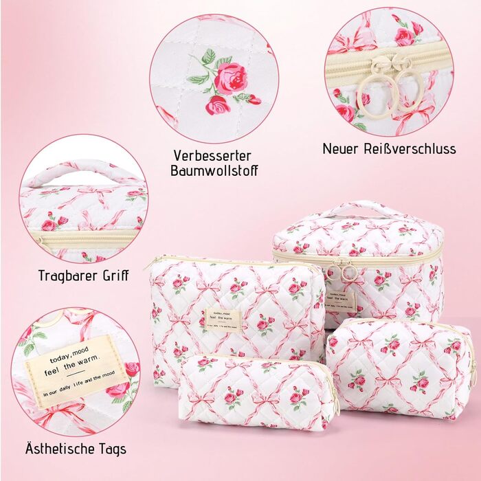 Набір косметичок з квітами для дівчаток, дамські культбагелі, степкова косметичка для макіяжу, бавовняний набір культбагелів, косметичка з бантиком рожевого кольору