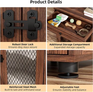Клітка для собак VOWNER з дерева, 3 двері, з ящиком, 51x60x62 см, для собак до 20 кг, горіховий колір