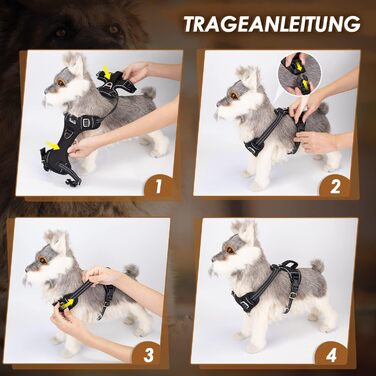 Шлейка для собак великих порід, анти-тяга, з 2 карабінами та зручною ручкою, регульована та світловідбиваюча, з м'якою підкладкою, для щоденних тренувань (Чорний, L) Розмір L (Окружність шиї: 42-60 см, Окружність грудей: 47-86 см) Чорний