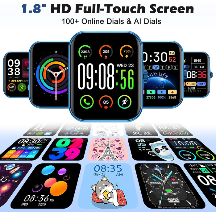 Дитячий розумний годинник-фітнес-трекер Kinder з 1.83' HD екраном, крокоміром, IP68 водонепроникністю, 120 спортивними режимами, монітором сну та будильником для дітей 5-16 років (блакитний)