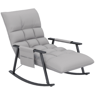 HOMCOM Rocking Chair with Adjustable Backrest & Footrest, Side Pocket, Microfiber Upholstery, Metal Frame, Grey