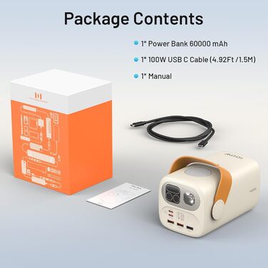 Power Bank Selore&S 60000mAh 100W з 5 портами USB-C для iPhone, Samsung, MacBook, iPad та інших пристроїв (Великий, Абрикосовий)