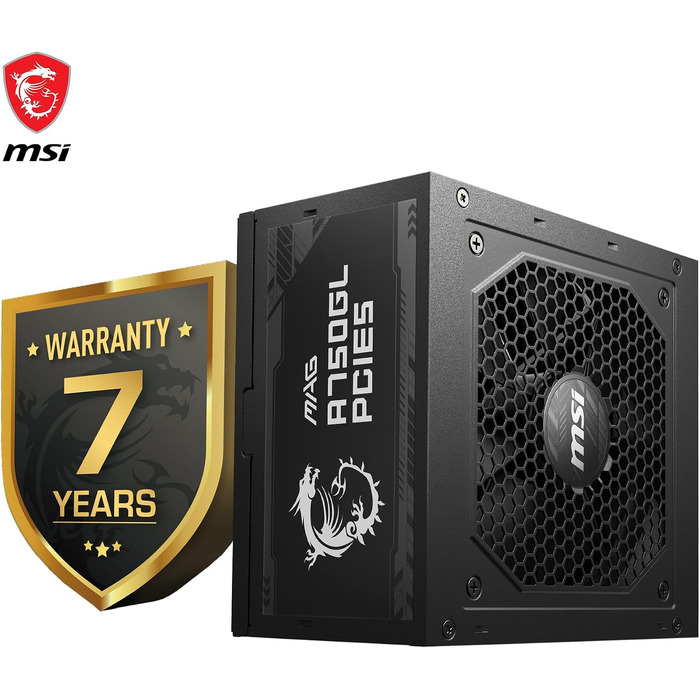 Блок живлення MSI MAG A750GL PCIE5 750W, 80 Plus Gold, повністю модульний, ATX 3.0, підтримка PCIe 5.0, 120мм FDB вентилятор, чорний
