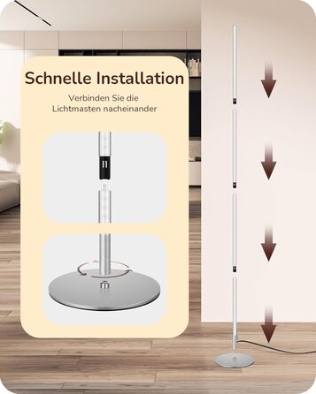 LED торшер Edishine 2 шт. з диммуванням, тепле світло 3000K, регулювання висоти 146 см, з функцією пам'яті, для вітальні, спальні, офісу (срібний)