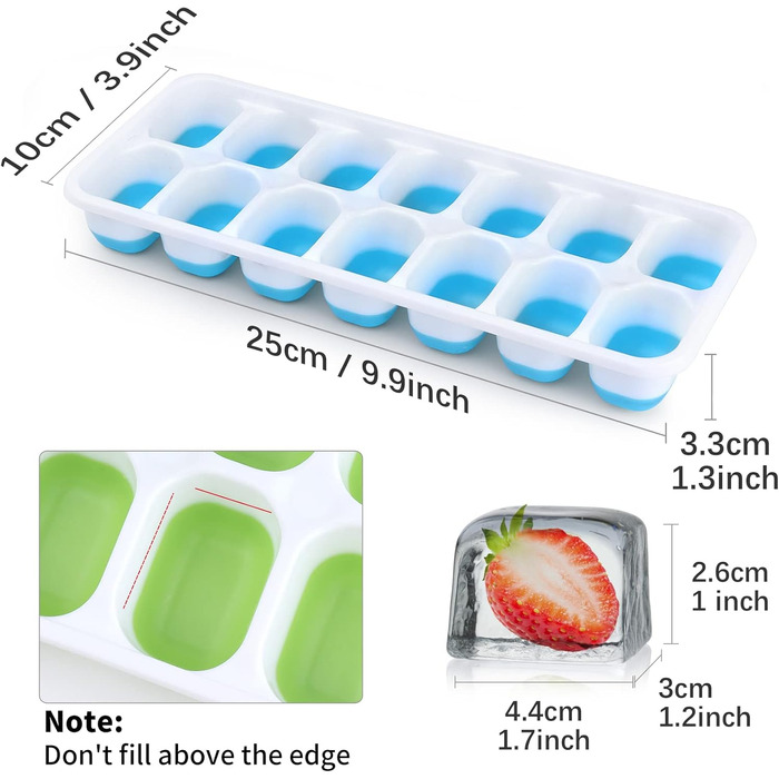 Силіконові форми для льоду з кришкою, BPA-free, набір 8 шт. (стакабельні), для коктейлів, віскі та кави, сертифікація LFGB, синій та зелений кольори