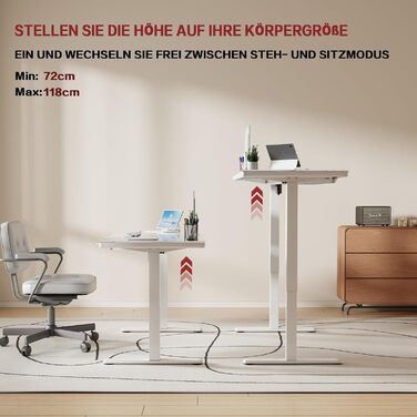 Електричний скляний стіл Homall 140x70 см з регулюванням висоти і шухлядою, білий, для домашнього офісу