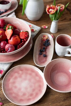 Набір керамічного посуду MÄSER Frozen Berry на 4 особи, 16 предметів, синій з крапками, органічні форми, кераміка
