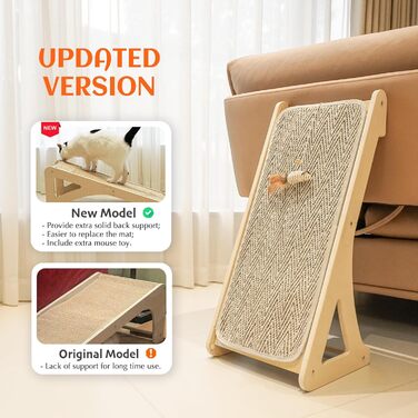 PETKARAY Драбина-кіготь для котів, L-подібна, 68 см, з сизалю, для стіни та кута, з котячою м'ятою та іграшкою-мишкою