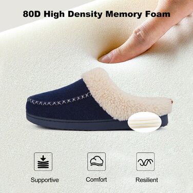 Домашні тапочки LongBay для жінок, теплі, з ефектом вовни, з піною Memory Foam, м'яке Sherpa підкладка, для дому та вулиці (38/39 EU, Navy Blue)