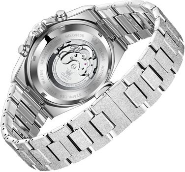 Чоловічий наручний годинник OLEVS G9805 аналоговий, сталевий браслет, білий циферблат, водонепроникний, з календарем та підсвіткою