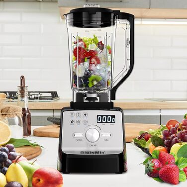 BioloMix High-Performance Blender 2200 W, Self-Cleaning Function, Stand Mixer 2L Container and 600ml Travel Cup BPA Free. Smoothie Mixer (T5900, Black) T5900 Black