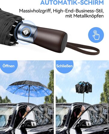 TECKNET Автоматичний парасолька-тростина, штормостійкий, легкий у відкриванні та закриванні, синій та білий