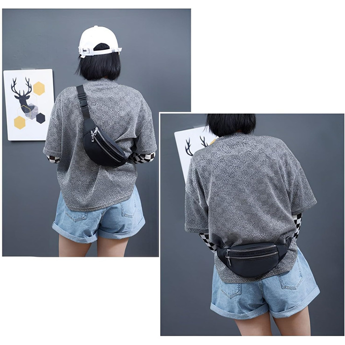 Чоловіча/Жіноча поясна сумка на пояс, водонепроникна, з PU шкіри, багатофункціональна, для спорту, подорожей, фестивалів (Чорний)