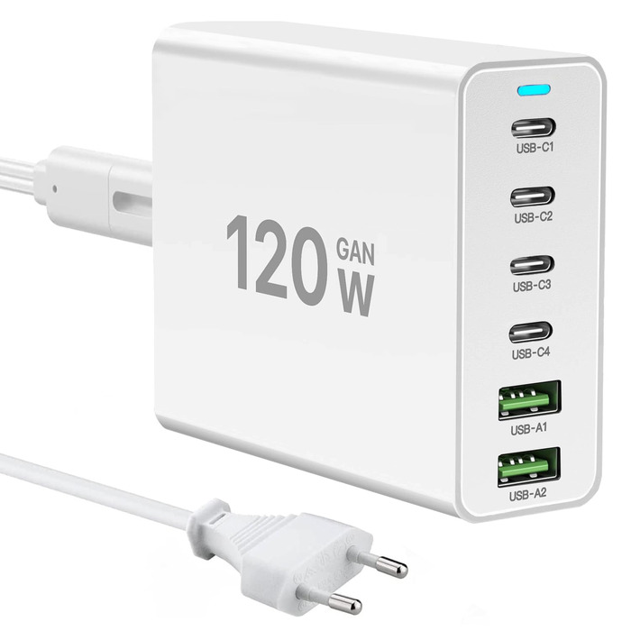 Зарядний пристрій USB-C 500W, GaN PD PPS 8 портів, швидка зарядка для MacBook Pro/Air, iPad, iPhone 15/16, Galaxy S23 - білий