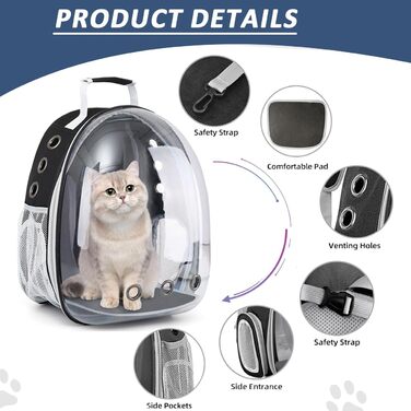 Рюкзак-переноска для котів та маленьких собак, розширюваний, з прозорим вікном та блискавкою, для подорожей та походів (розширювана спинка)
