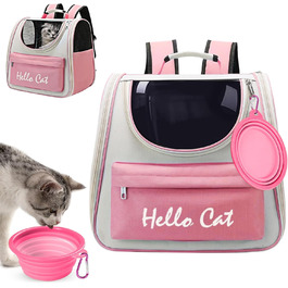 Рюкзак для тварин з сіткою, складаний рюкзак для кота/собаки з мискою для подорожей, водонепроникний оксфорд, об'єм до 15 кг (Рожевий)