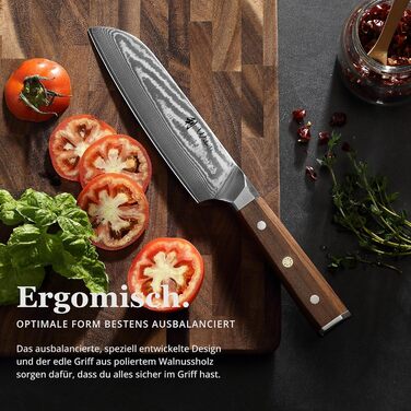 Ніж кухонний Wakoli Santoku Damast (18 см), сталь VG10, 67 шарів, рукоять з горіха, професійний, в подарунковій коробці
