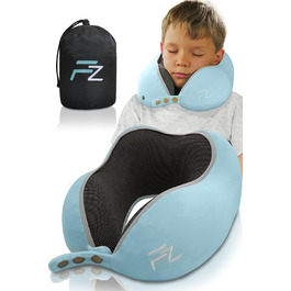 Дитяча подушка для шиї FLOWZOOM Memory Foam, для подорожей, автомобіля та літака, з м'яким знімним чохлом, синя, розмір M, від 6 років