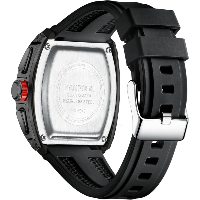 HANPOSH Чоловічий годинник: аналоговий кварцовий годинник з водозахистом, спортивний стиль, тактичний дизайн (чорний)