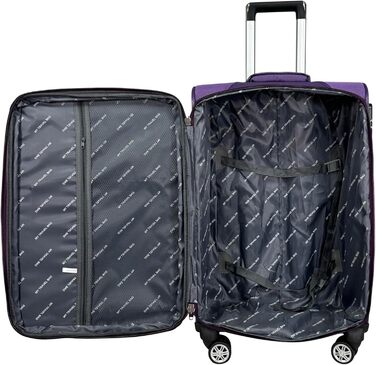 Чемодан-валіза на колесах з тканини, розширюваний, з подвійними колесами (M/L/XL/XXL або набір 4 шт.), м'яке багаж (фіолетовий, ручна поклажа (55 см))
