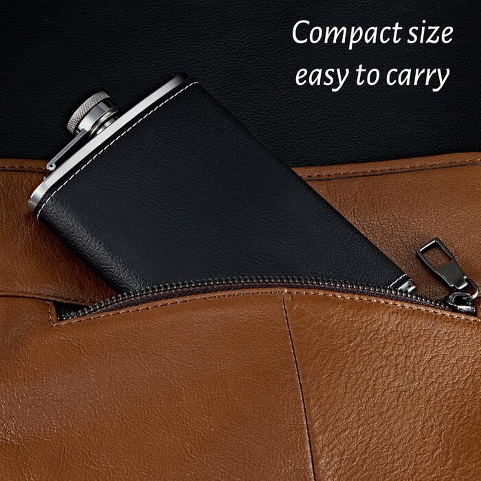 Фляга сталева 8oz (2 шт.) з воронками, келихами та сумкою, чорна - DALAETUS