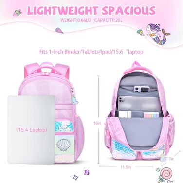 Рюкзак для дівчинки Schulrucksack Mermaid, рожевий - шкільний, 43x35x17 см, для дітей 5-10 років