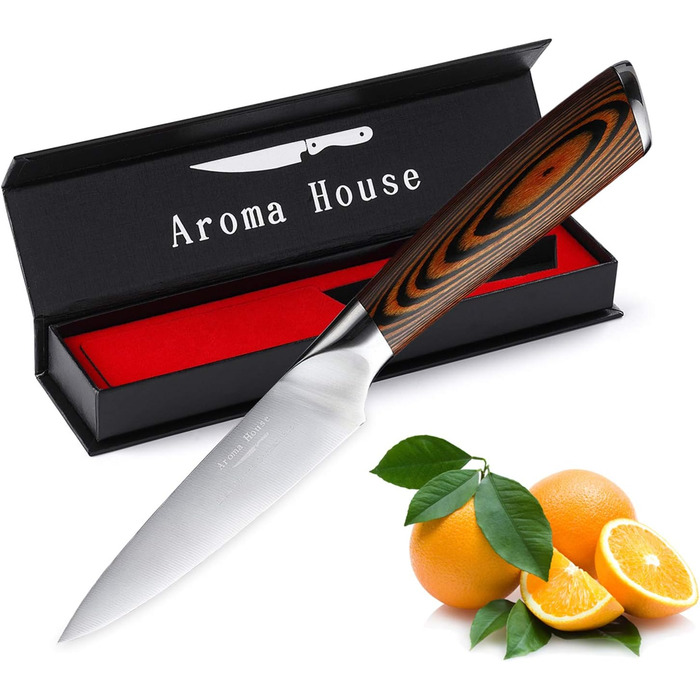 Професійний кухонний ніж Aroma House 18 см з нержавіючої сталі з подарунковою коробкою для дому та ресторану (шеф-ніж)