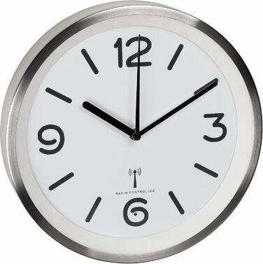 TFA Dostmann Analog Wall Clock, 60.3535, with Night Light, Quiet Movement with Second Hand, White/Silver, 60.3535.02, L 253 x W 253 x H 42 mm