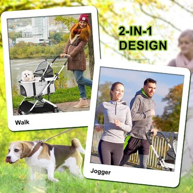 3 в 1 Візок для собак з рознімним сидінням, сумка-переноска, складна конструкція, візок для домашніх тварин та дітей (сірий, до 20 кг)