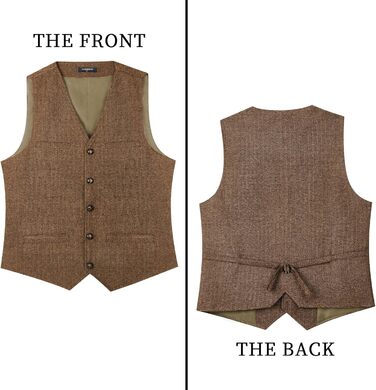 Жилет чоловічий HISDERN Vintage Tweed, скроєний для ділового стилю та вечірніх подій, з кишенями, темно-сірий (L, Коричневий-1)