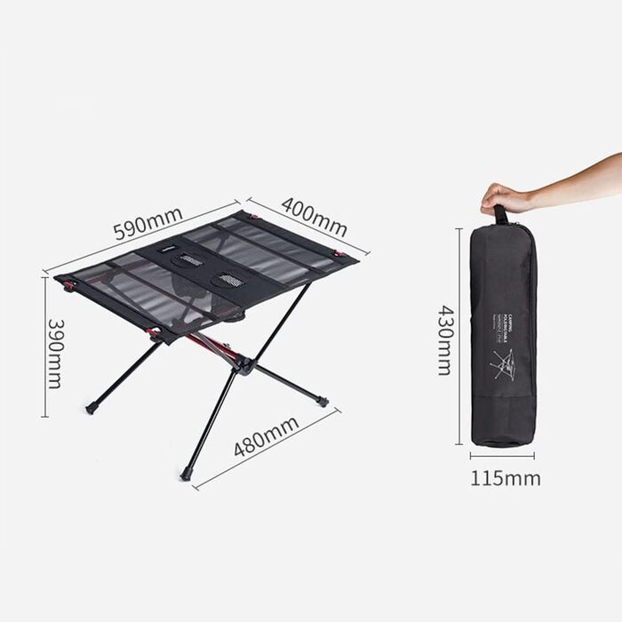 Складний кемпінговий стіл Tentock Ultraleicht з алюмінію - для пікніка, походів, подорожей та дому (чорний)